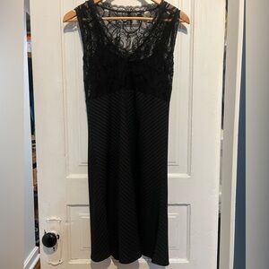 Vintage 90s Tina Hägen Designer Lace & Pinstripe Dress
